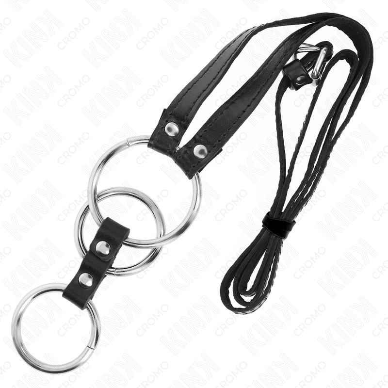 Kink - Dreifach Metall Penisring 3,8 Cm Bis 5 Cm Mit Ledergurte 112 Cm