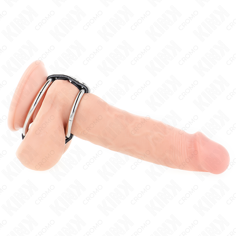 Kink - Doppelter Penisring Aus Metall 3,8 Cm Bis 5 Cm Mit Leder Verbunden