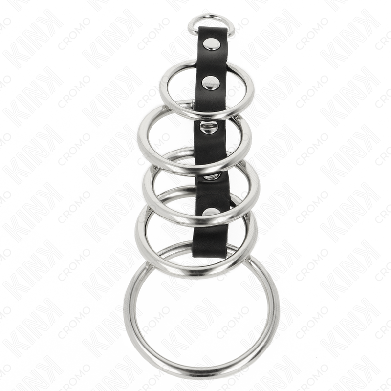 Kink - 5 Metall Penisringe 3,2 Cm Bis 5 Cm Durch Leder Verbunden
