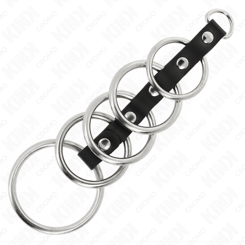Kink - 5 Metall Penisringe 3,2 Cm Bis 5 Cm Durch Leder Verbunden