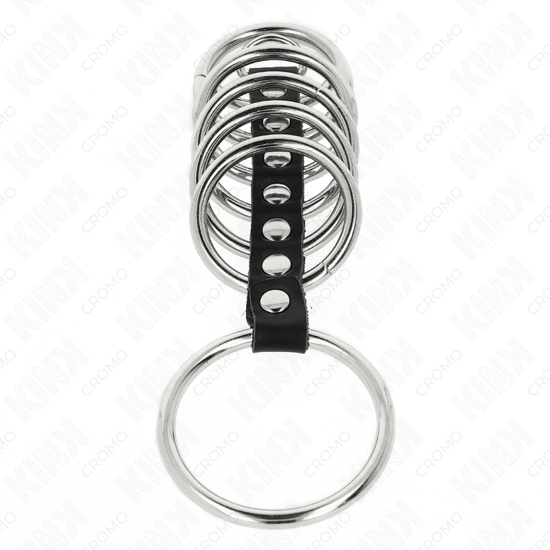 Kink - 7 Penisringe Aus Metall 3,2 Cm Bis 5 Cm Durch Leder Verbunden