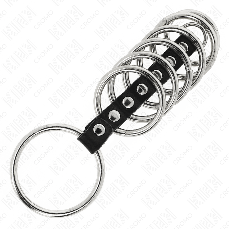 Kink - 7 Penisringe Aus Metall 3,2 Cm Bis 5 Cm Durch Leder Verbunden