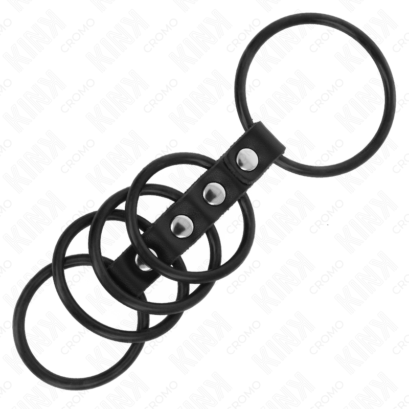 Kink - 5 Penisringe Aus Silikon 3,8 Cm Bis 4,8 Cm Durch Leder Verbunden