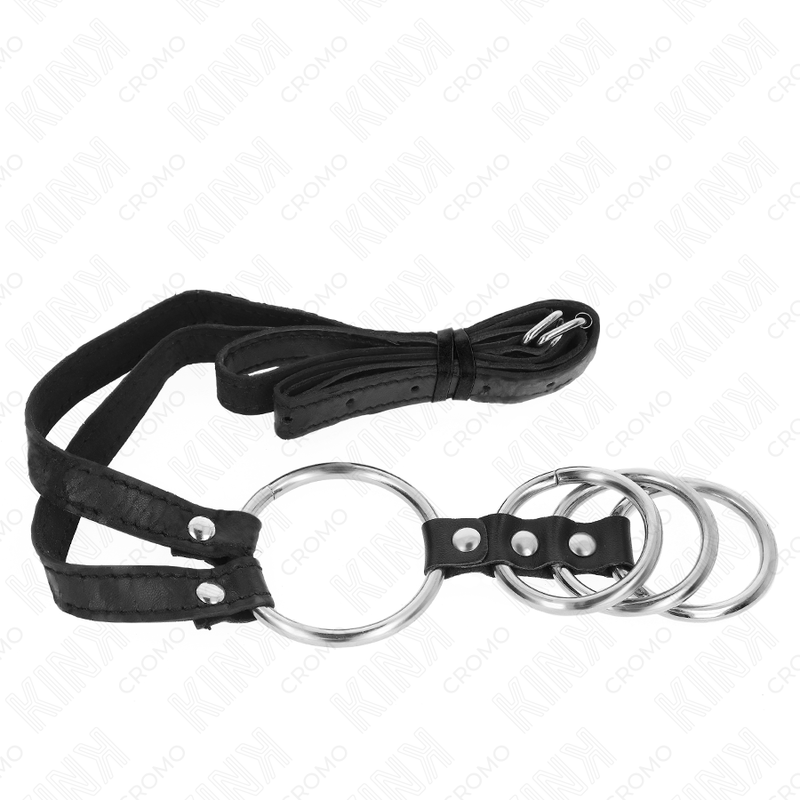 Kink - 4 Verbundene Penisringe Aus Metall 3,8 Cm Bis 5 Cm Mit Ledergurte 112 Cm