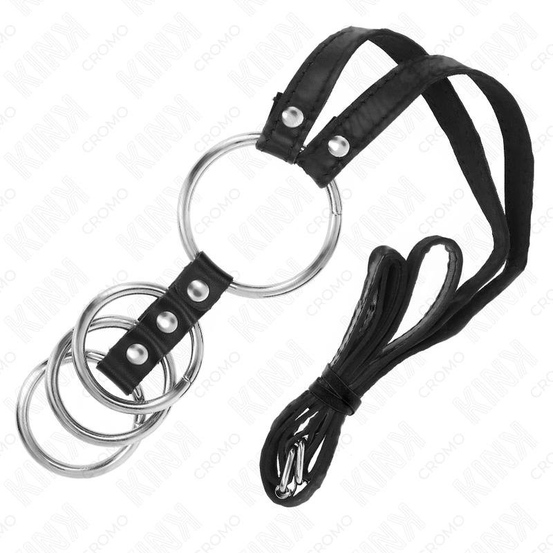 Kink - 4 Verbundene Penisringe Aus Metall 3,8 Cm Bis 5 Cm Mit Ledergurte 112 Cm
