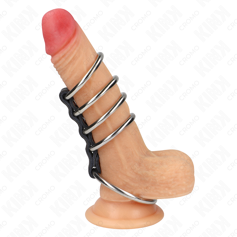 Kink - 5 Penisringe 3,7 Cm Bis 5 Cm Metall Durch Leder Verbunden