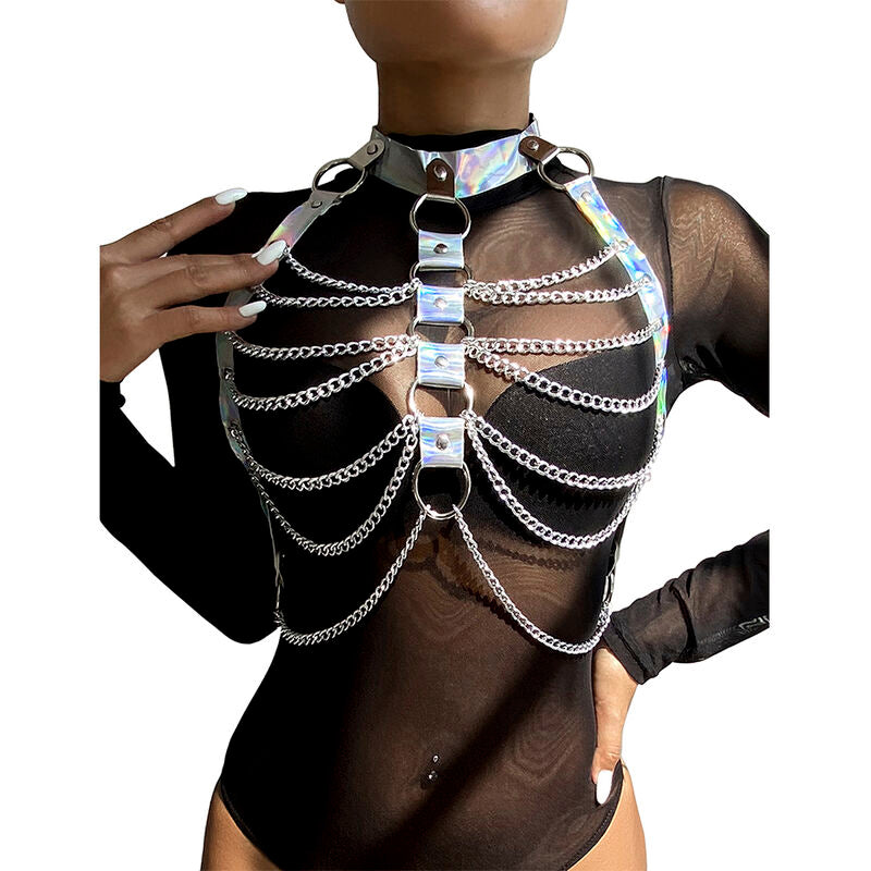 Subblime - 953737 Brustgurt Mit Ringen Und Ketten Silber Eine Grã–Sse