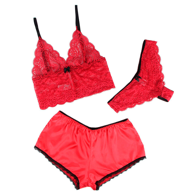 Subblime - 953898 Nachthemd + Hã–Schen Aus Seide Und Spitze Rot S/M