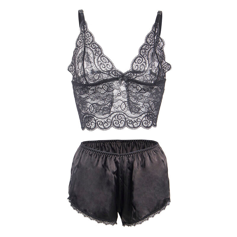 Subblime - 953911 Nachthemd + Hã–Schen Aus Seide Und Spitze Schwarz S/M