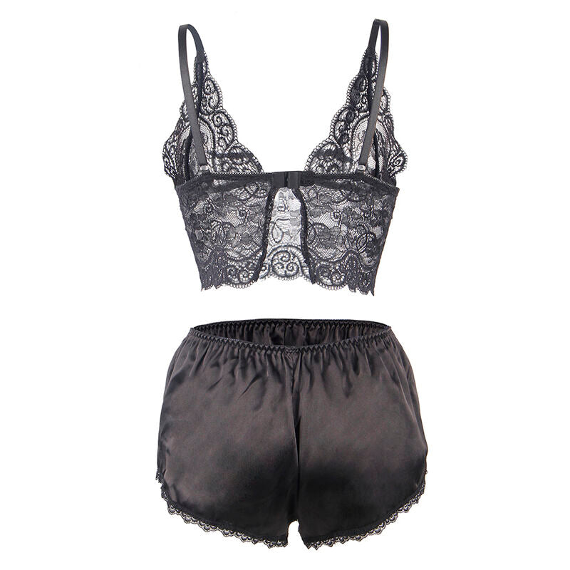 Subblime - 953928 Nachthemd + Hã–Schen Aus Seide Und Spitze Schwarz L/Xl