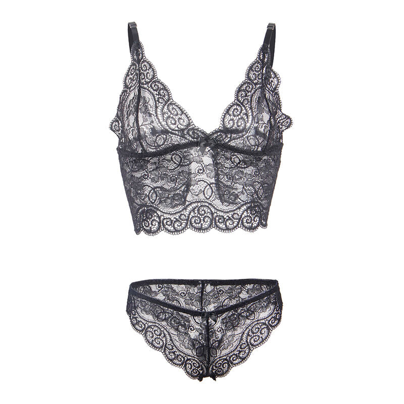 Subblime - 953928 Nachthemd + Hã–Schen Aus Seide Und Spitze Schwarz L/Xl