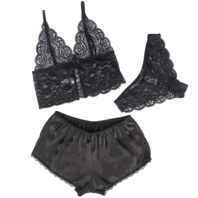 Subblime - 953911 Nachthemd + Hã–Schen Aus Seide Und Spitze Schwarz S/M
