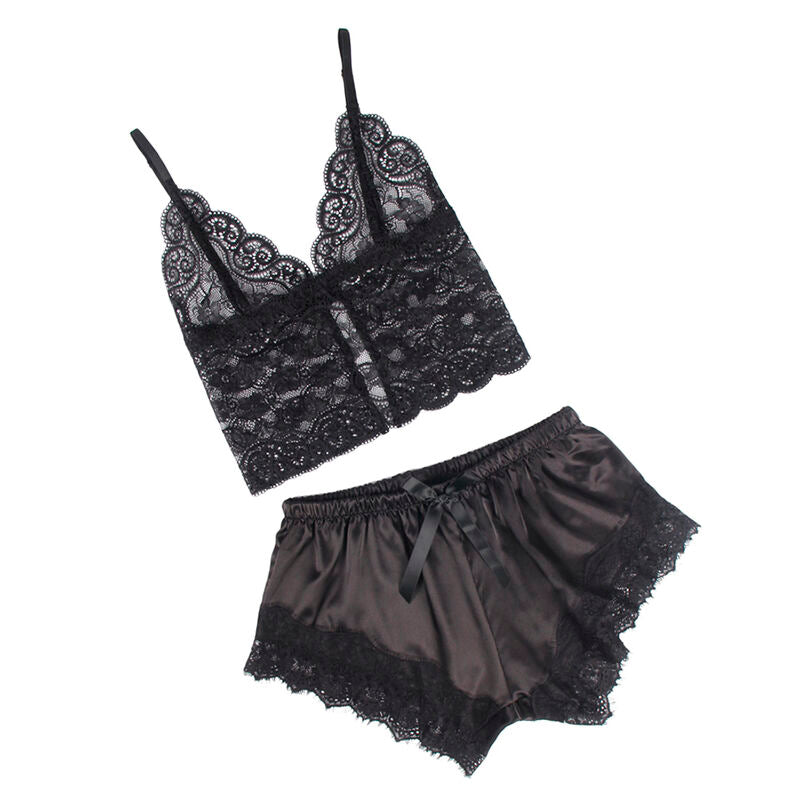 Subblime - 953942 Lã„Ssige Seidennachthemd + Spitzenhose Schwarz L/Xl