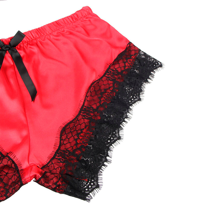 Subblime - 953959 Lã„Ssige Seidennachthemd + Spitzenhose Schwarz/Rot S/M