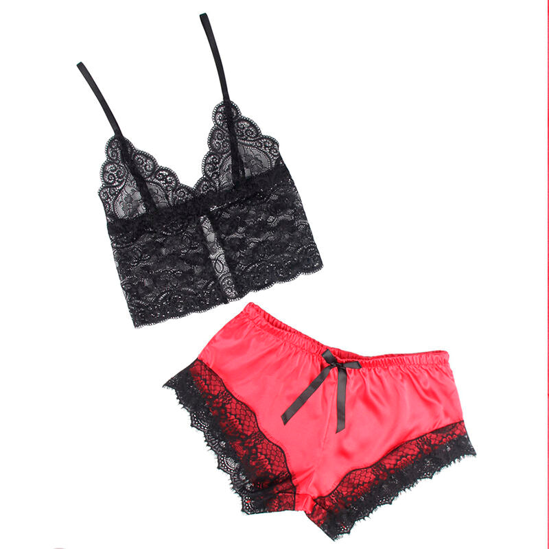 Subblime - 953966 Lã„Ssige Seide Nachthemd + Spitzenhose Schwarz/Rot L/Xl