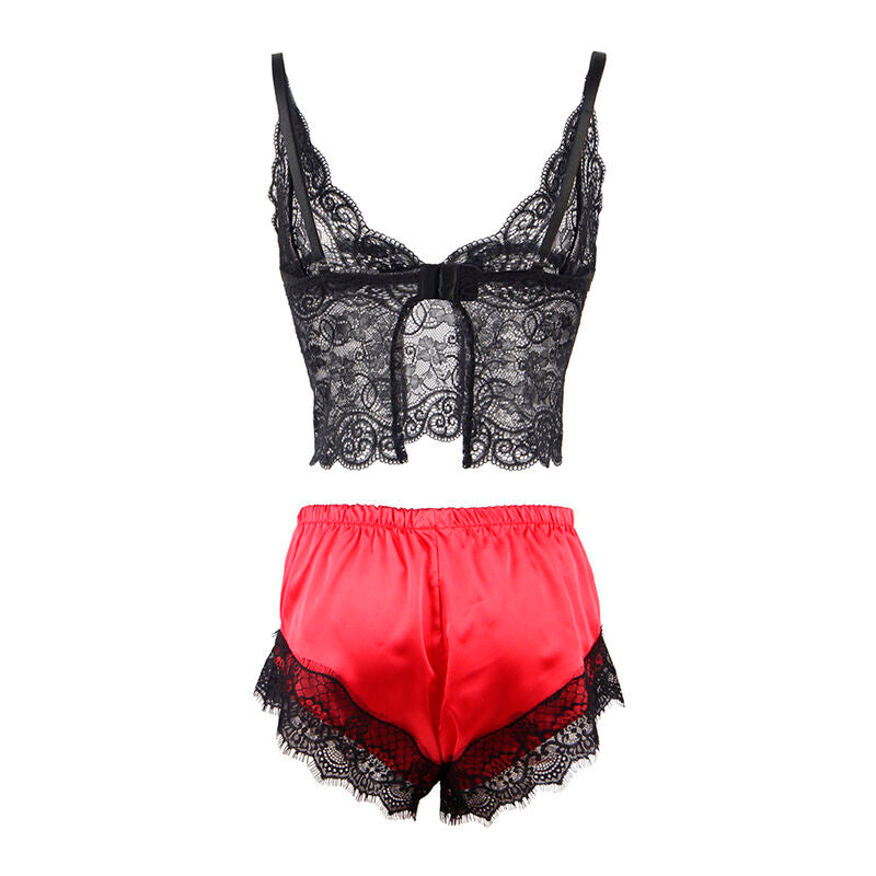 Subblime - 953966 Lã„Ssige Seide Nachthemd + Spitzenhose Schwarz/Rot L/Xl