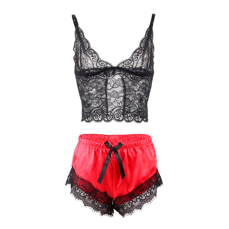 Subblime - 953966 Lã„Ssige Seide Nachthemd + Spitzenhose Schwarz/Rot L/Xl