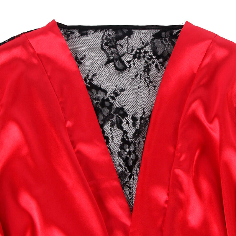 Subblime - 954017 Spitzen-Unterhemd Mit Transparentem Rãœcken Und String, Rot/Schwarz, S/M