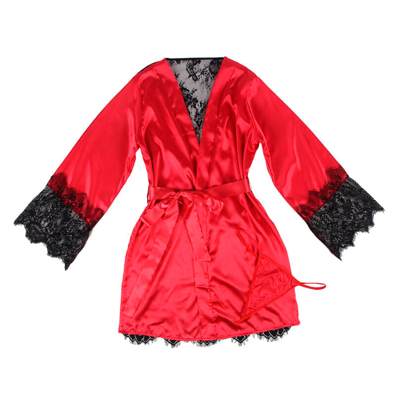 Subblime - 954017 Spitzen-Unterhemd Mit Transparentem Rãœcken Und String, Rot/Schwarz, S/M