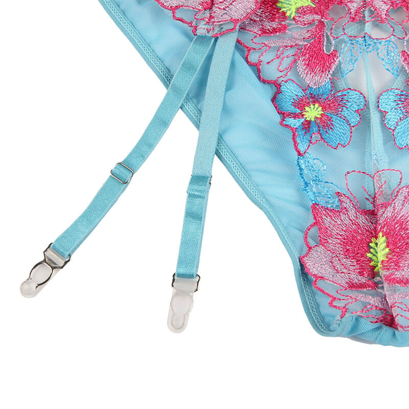 Subblime - 954116 Bh + Hã–Schen Mit Strumpfgãœrtel Blumendesign Blau L/Xl