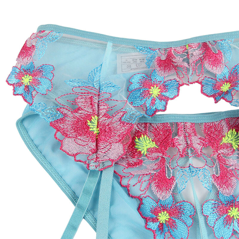 Subblime - 954116 Bh + Hã–Schen Mit Strumpfgãœrtel Blumendesign Blau L/Xl