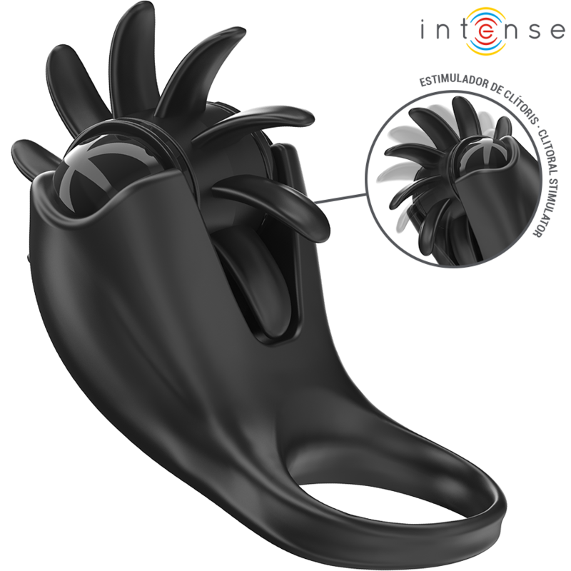 Intense - Mabel Vibrating Ring 10 Vibrations with Clitoral Stimulator Black