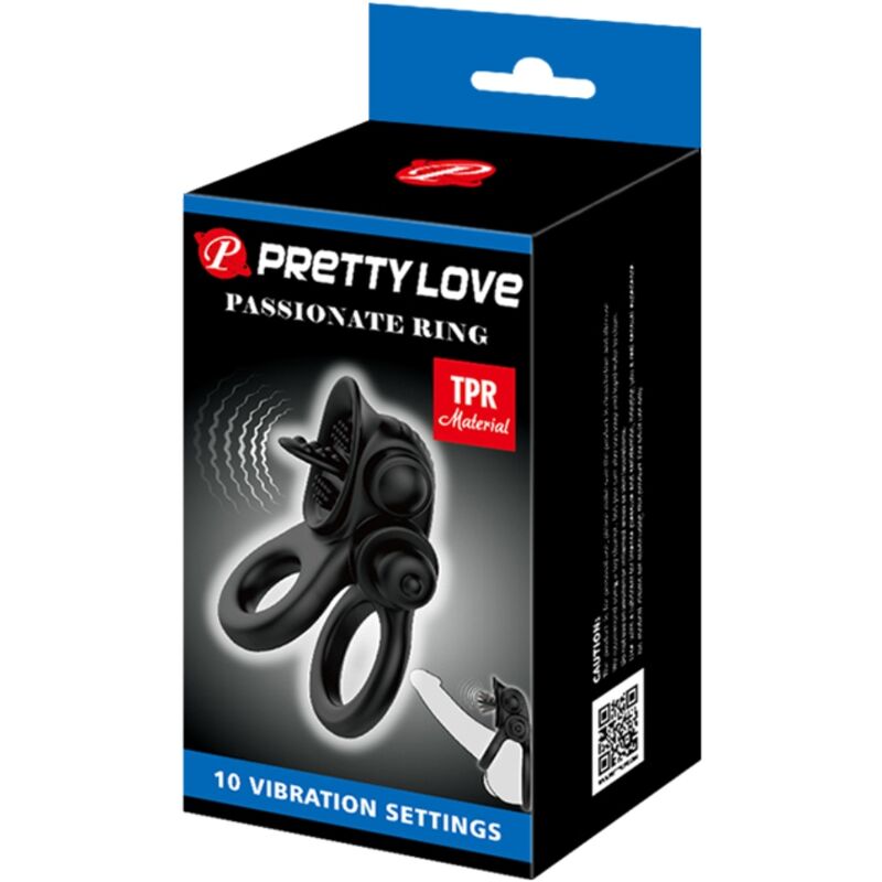 Pretty Love - Passionate Ring Dual Vibrating Ring + Clitoral Stimulator Black
