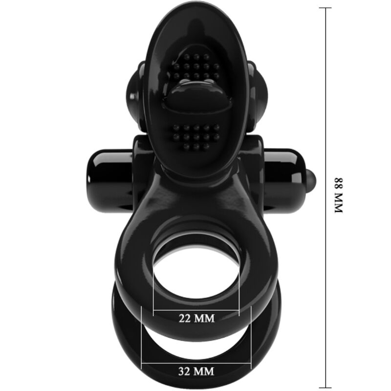 Pretty Love - Passionate Ring Dual Vibrating Ring + Clitoral Stimulator Black