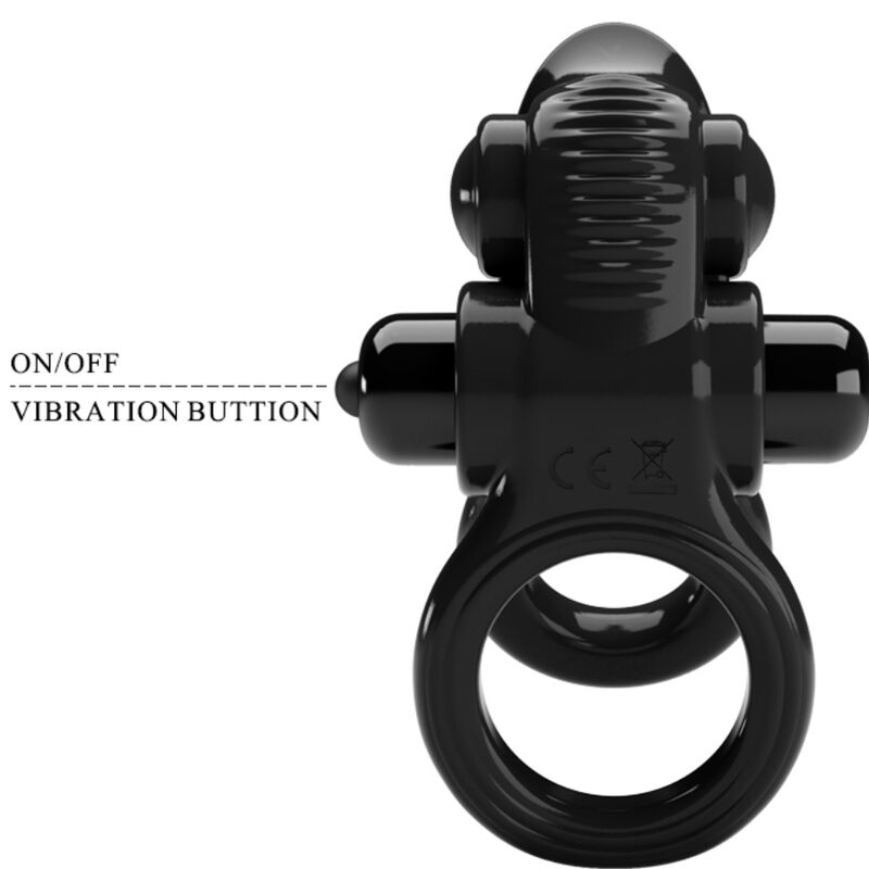 Pretty Love - Passionate Ring Dual Vibrating Ring + Clitoral Stimulator Black