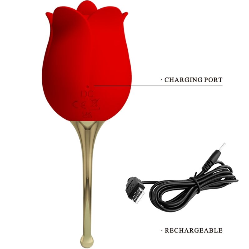 Pretty Love - Rose Lover Rose Clitoral Stimulator 12 Vibrations Red