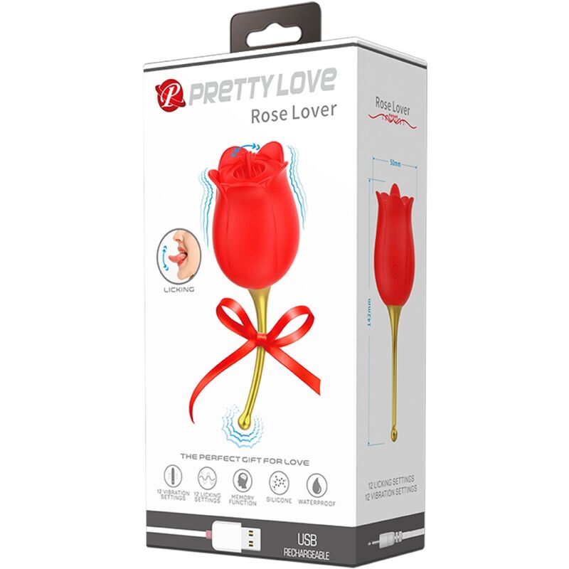 Pretty Love - Rose Lover Rose Clitoral Stimulator 12 Vibrations Red