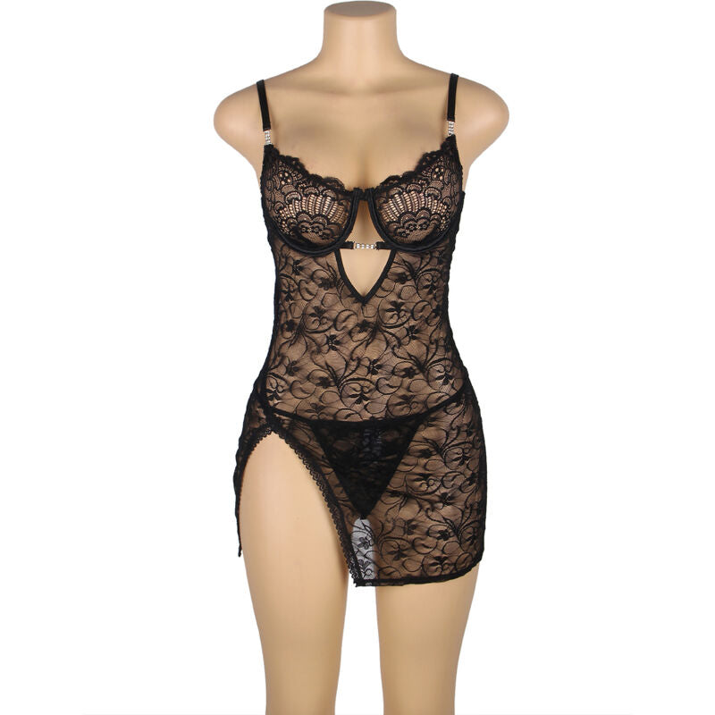 Subblime - 954185 Spitzen-Babydoll Mit Verstellbaren Trã„Gern Schwarz S/M