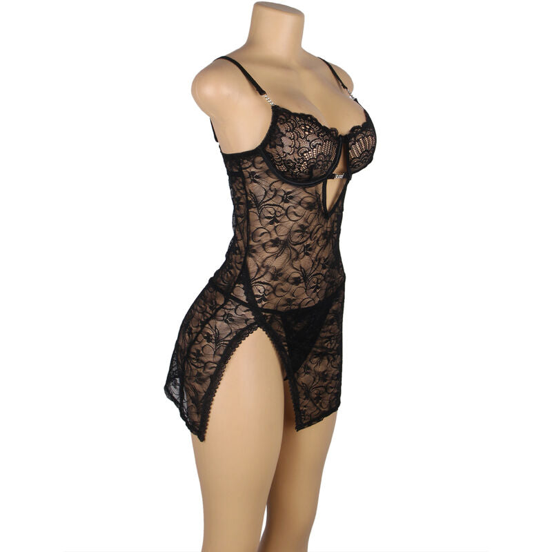 Subblime - 954185 Spitzen-Babydoll Mit Verstellbaren Trã„Gern Schwarz S/M