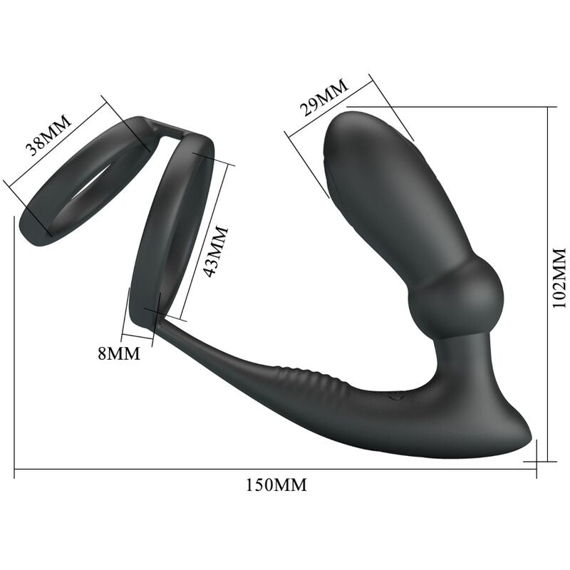 Pretty Love - Emoni Penis Ring + Anal Plug 12 Vibrations Black