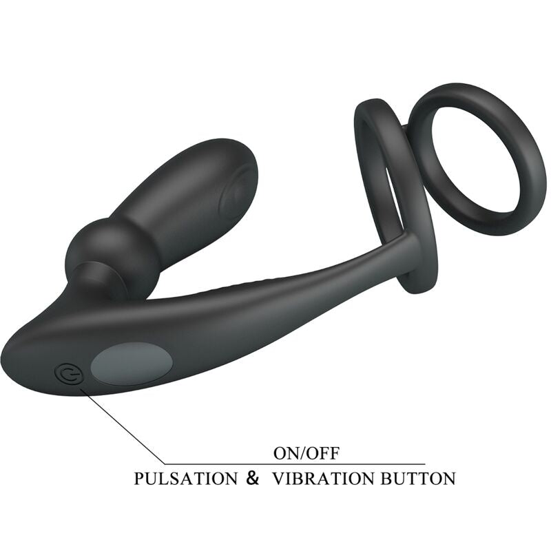 Pretty Love - Emoni Penis Ring + Anal Plug 12 Vibrations Black