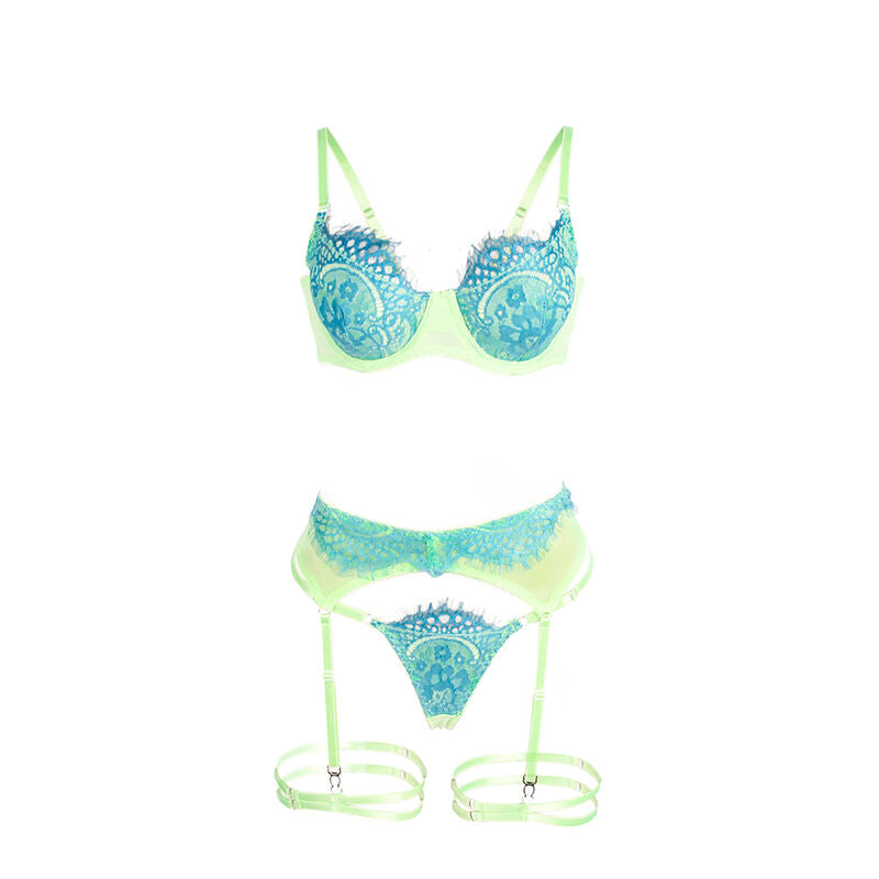 Subblime - 955328 Bh-Set Mit Spitze Und Strumpfband Grãœn Und Blau L/Xl