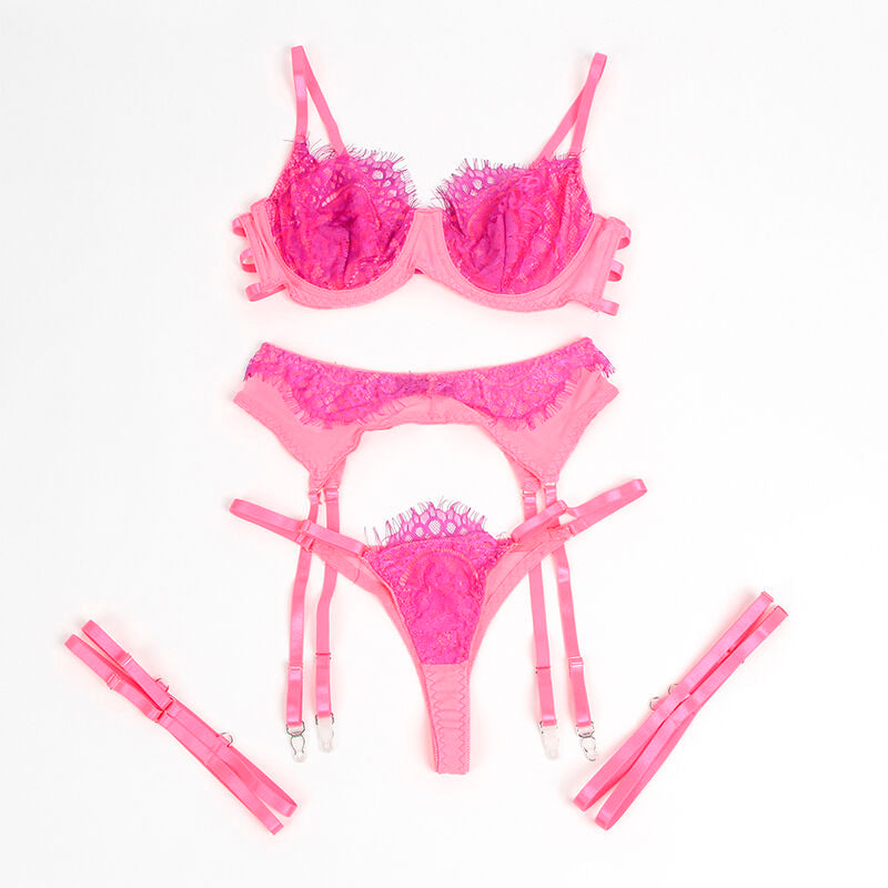 Subblime - 955359 Bh-Set Mit Spitze Und Strumpfbã„Ndern Rosa Und Lila S/M