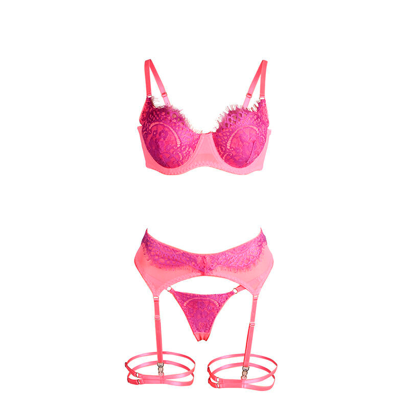 Subblime - 955359 Bh-Set Mit Spitze Und Strumpfbã„Ndern Rosa Und Lila S/M