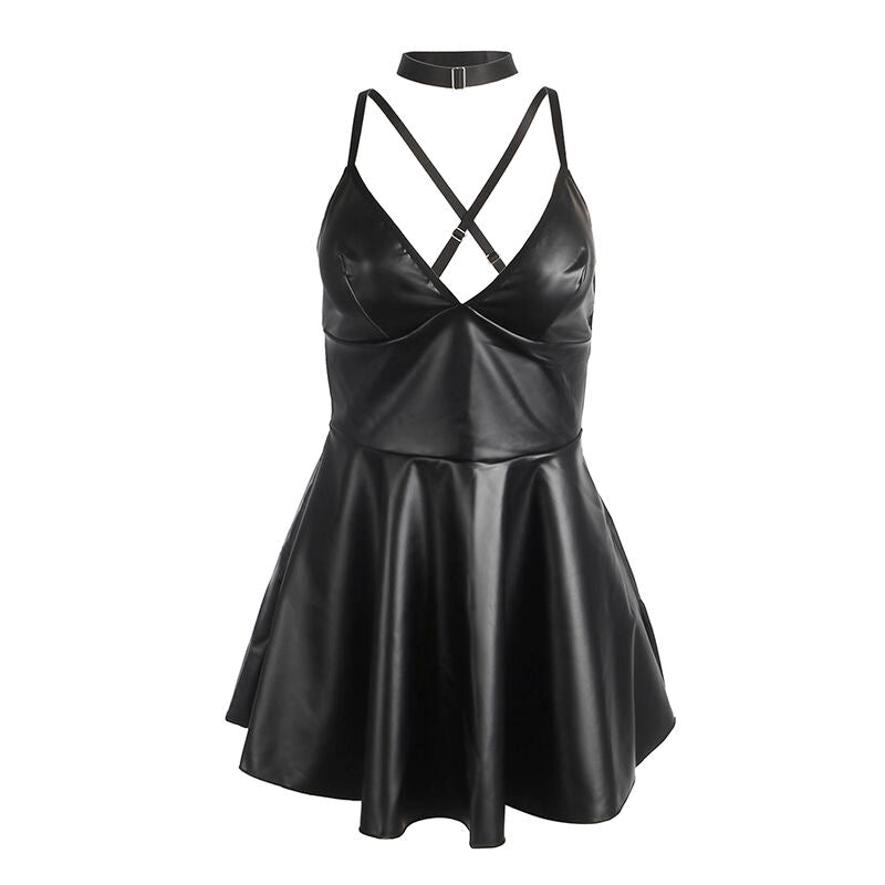 Subblime - 955373 Kleid Mit Schwarzen Ledertrã„Gern S/M