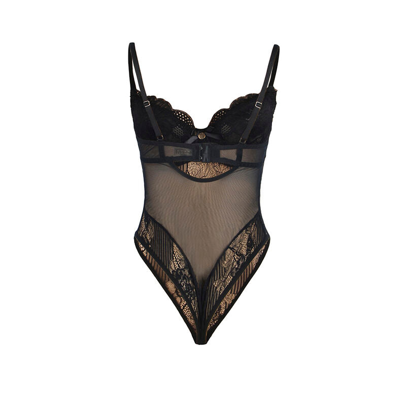 Subblime - 955618 Lace Bodysuit with Bottom Closure Black S/M