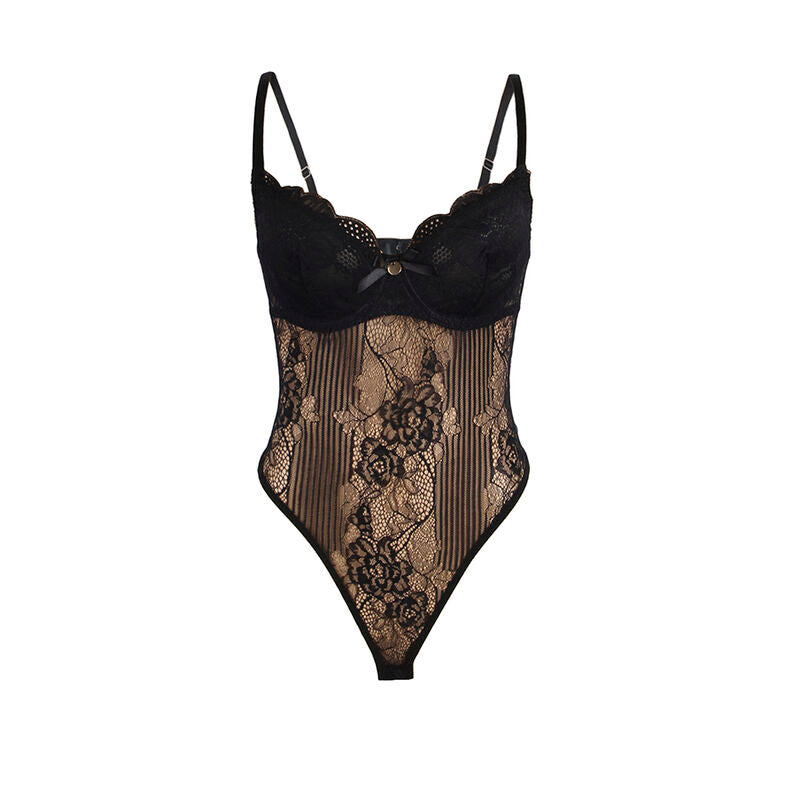 Subblime - 955618 Spitzen-Bodysuit Mit Unterteilverschluss Schwarz S/M