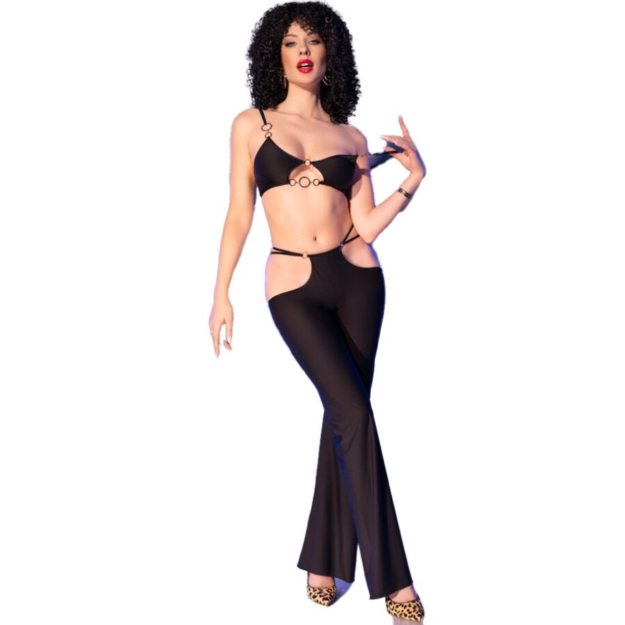 Chilirose - Cr 4851 Schwarzes Top Und Leggings-Set Mit Goldenen Accessoires S