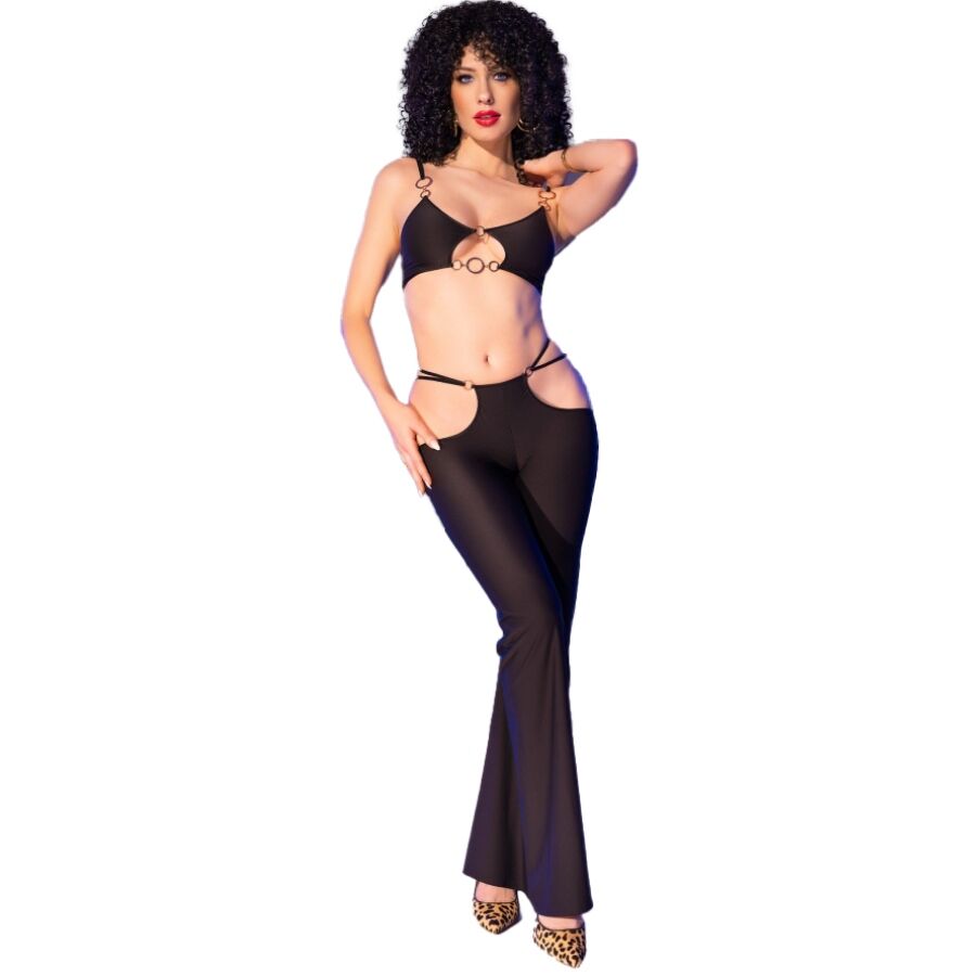 Chilirose - Cr 4851 Schwarzes Top Und Leggings-Set Mit Goldenen Accessoires L