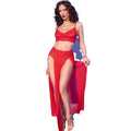 Chilirose - Cr 4850 Rotes Top Und Leggings Set Mit Goldenen Accessoires S