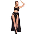 Chilirose - Cr 4672 Schwarzer Top-Rock Und Tanga Mit Goldenen Ketten M