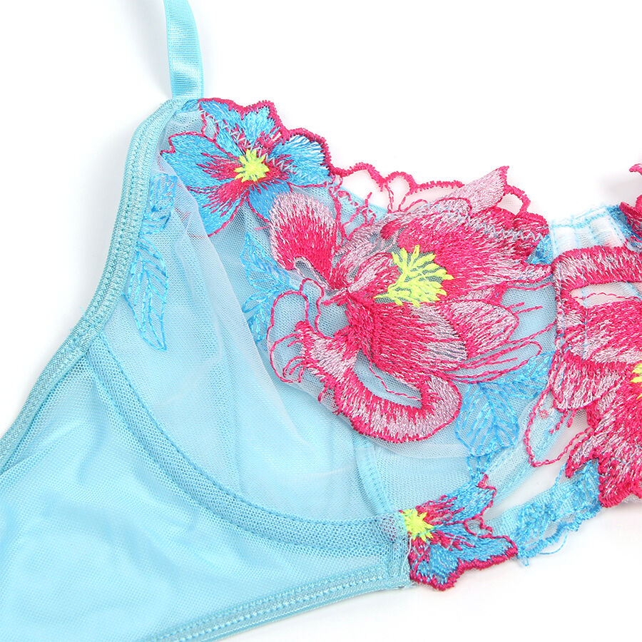 Subblime - 957643 Bh- Und Strumpfgãœrtel-Set Mit Blumenstickerei Rosa S/M