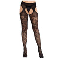 Leg Avenue - Blumenspitzenstrümpfe Mit Strumpfbãndern United Black