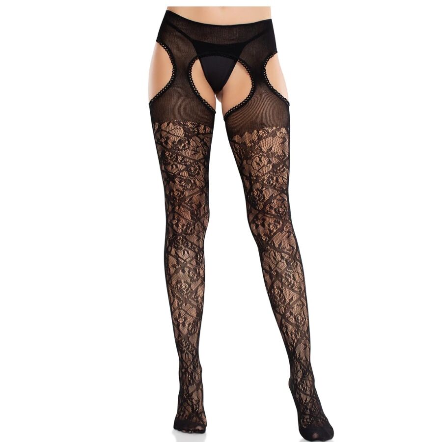 Leg Avenue - Blumenspitzenstrümpfe Mit Strumpfbãndern United Black