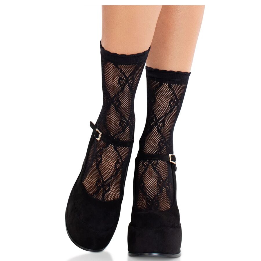 Leg Avenue - Schwarze Spitzensocken Mit Schleife