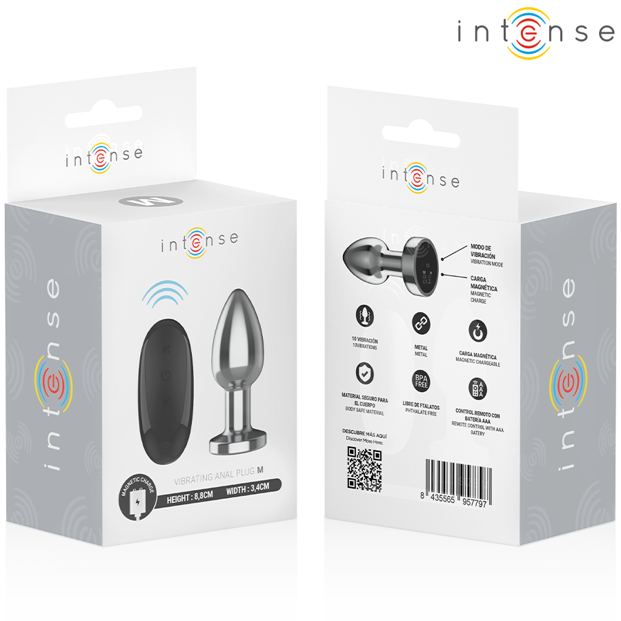 Intense - Metal Anal Plug, 10 Vibrations with Remote Control, M